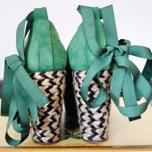 Free People Platform Wedge Espradrille Green Sz 36